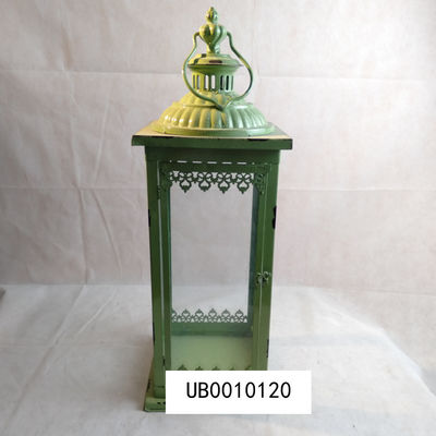 Support antique vert en métal de lanterne de bougie de cru de lanternes de mariage
